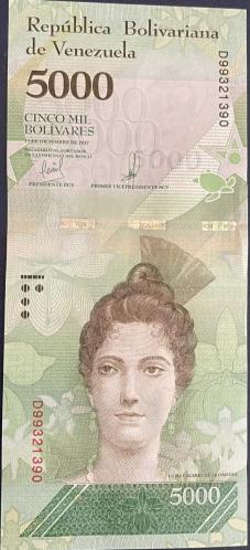 VENEZUELA 5000 BOLİVAR 2017 ÇİL PARA RESİMDEKİ