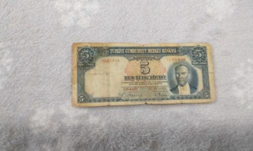 2.EMİSYON 1.TERTİP 5 BEŞ TÜRK LİRASI SERİ c14 19408 NOLU NATÜREL KAĞIT PARA EN NADİRİ
