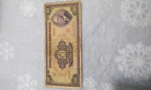 3.EMİSYON 1.TERTİP 50 ELLİ TÜRK LİRASI SERİ S23 18496 NATÜREL KAĞIT PARA EN NADİRİ