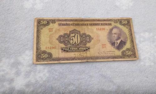3.EMİSYON 1.TERTİP 50 ELLİ TÜRK LİRASI SERİ S23 18496 NATÜREL KAĞIT PARA EN NADİRİ