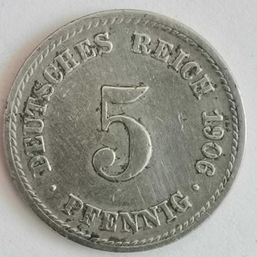 ALMANYA  1906 F      5 PFENNIG
