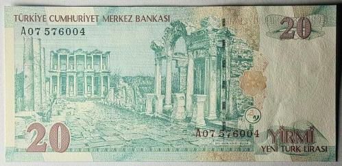 8. Emisyon 20 YTL Yeni Türk Lirası A07 576004 Çil Kondisyonda Koleksiyonluk Eski Para