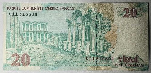 8. Emisyon 20 YTL Yeni Türk Lirası C11 518804 Çil Kondisyonda Koleksiyonluk Eski Para