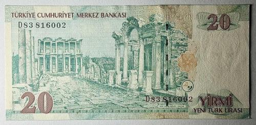 8. Emisyon 20 YTL Yeni Türk Lirası D83 816002 Çil Kondisyonda Koleksiyonluk Eski Para