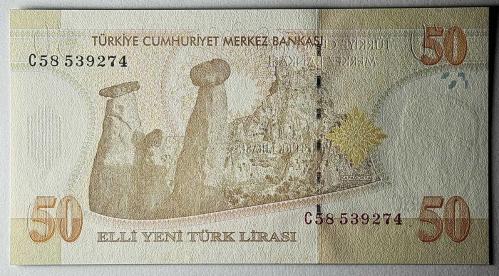 8. Emisyon 50 YTL Yeni Türk Lirası C58 539274 Çil Kondisyonda Koleksiyonluk Eski Para