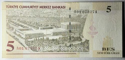8. Emisyon 5 (YTL) Yeni Türk Lirası A01 673274 Çil Kondisyonda Koleksiyonluk Eski Para
