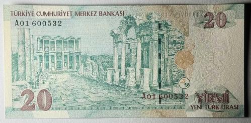 8. Emisyon 20 YTL Yeni Türk Lirası A01 600532 Çil Kondisyonda Koleksiyonluk Eski Para