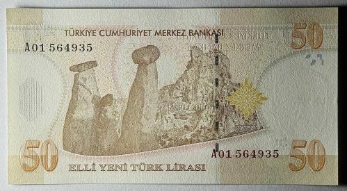 8. Emisyon 50 YTL Yeni Türk Lirası A01 564935 Çil Kondisyonda Koleksiyonluk Eski Para