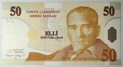 8. Emisyon 50 YTL Yeni Türk Lirası A01 564935 Çil Kondisyonda Koleksiyonluk Eski Para