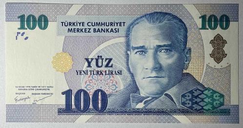 8.Emisyon 100 YTL Yeni Türk Lirası  A01 865154 Koleksiyonluk Eski Para Çil Kondisyonda