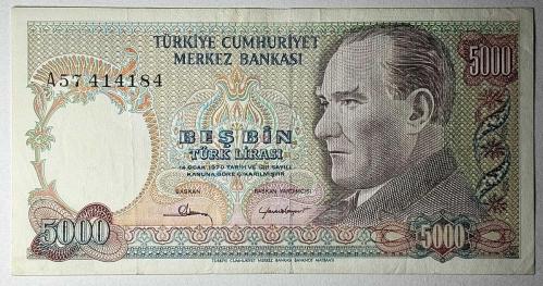 7.Emisyon 5000 Türk Lirası A57 414184 Serinin Son Numarası Çok Temiz++ Kondisyonda Koleksiyonluk Eski Para