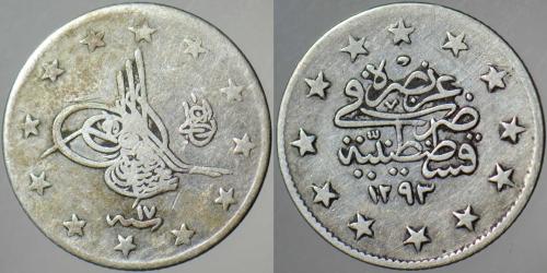 II. ABDÜLHAMİD GÜMÜŞ 2 KURUŞ 1293/17 KOSTANTİNİYYE DARBI.