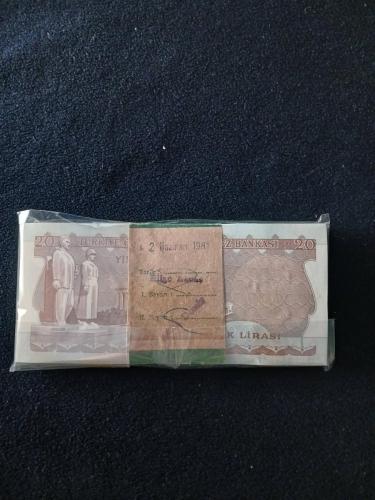 6. Emisyon 20 Lira Çil Tam Sıralı Deste 100 adet orjinal darphane bandrollü