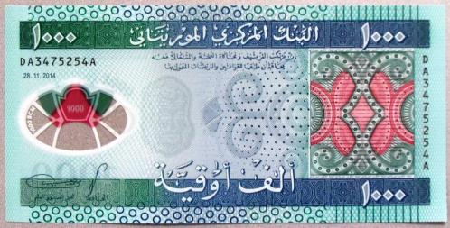 MORİTANYA=2014  1000 Ouguiya  P-18  ÇİL'  POLYMER