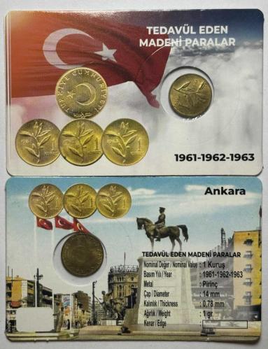 Türkiye 1961 Yılı Pirinç Tedavül 1 Kuruş Özel Kitinde Çil ( UNC )