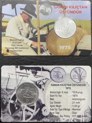 Fao 1975 Yılı Saban Kılıçtan Üstündür Hatıra Alüminyum 10 Kuruş Özel Kitinde Çil ( UNC )
