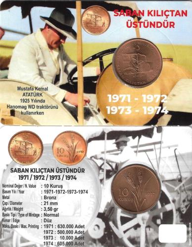 Fao 1972 Yılı Saban Kılıçtan Üstündür Hatıra 10 Kuruş Özel Kitinde Çil ( UNC )