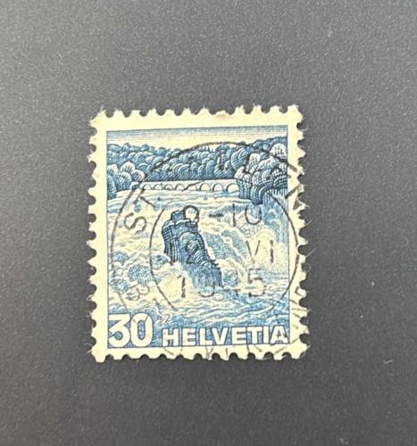 İsviçre Helvetya Pulu - Helvetia Stamp - Postadan Geçmiş Pul Filateli - 1945 Damgalı - Ren Şelalesi Temalı Pul, 30 PARA - YABANCI PULLAR -NOSTALJİK DOĞUM GÜNÜ HEDİYESİ