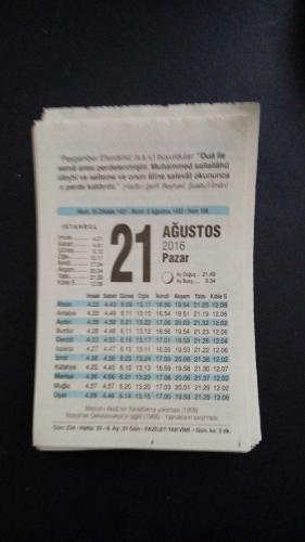 21 Ağustos   2016 Fazilet  orijinal takvim yaprağı doğum günü - özel gün hediyesi