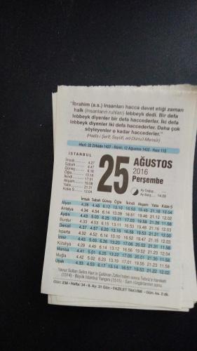 25 Ağustos   2016 Fazilet  orijinal takvim yaprağı doğum günü - özel gün hediyesi