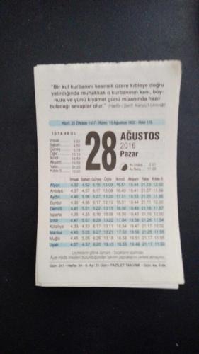 28 Ağustos   2016 Fazilet  orijinal takvim yaprağı doğum günü - özel gün hediyesi