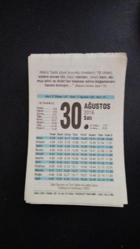 30 Ağustos   2016 Fazilet  orijinal takvim yaprağı doğum günü - özel gün hediyesi