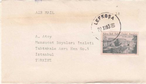 KUZEY KIBRIS TÜRK CUMHURİYETİ AİR MAİL HAVA YOLU POSTASI LEFKOŞA POSTADAN GEÇMİŞ