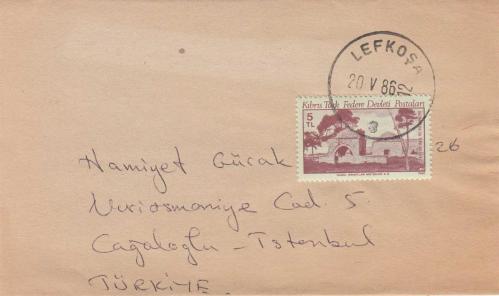 KUZEY KIBRIS TÜRK CUMHURİYETİ AİR MAİL HAVA YOLU POSTASI LEFKOŞA POSTADAN GEÇMİŞ