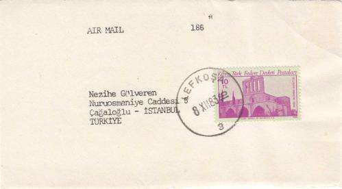 KUZEY KIBRIS TÜRK CUMHURİYETİ AİR MAİL HAVA YOLU POSTASI LEFKOŞA POSTADAN GEÇMİŞ