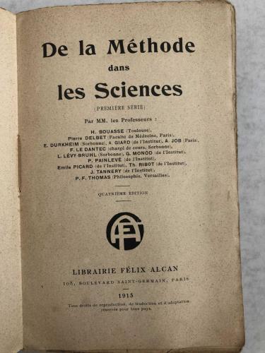 De La Méthode Dans Les Sciences (Première Série)