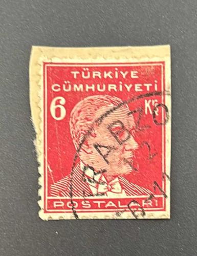 Türk Pulu - Turkish Stamp - Mektup Zarfından Kesilmiş / Postadan Geçmiş Pul Filateli - DAMGALI - ATATÜRK TEMALI PUL,  6 KURUŞ - Türkiye Cumhuriyeti - NOSTALJİK DOĞUM GÜNÜ HEDİYESİ