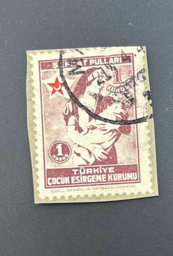 Türk Pulu - Turkish Stamp - Mektup Zarfından Kesilmiş / Postadan Geçmiş Pul Filateli - DAMGALI - TÜRKİYE ÇOCUK ESİRGEME KURUMU TEMALI PUL,  1 KURUŞ - Türkiye Cumhuriyeti - NOSTALJİK DOĞUM GÜNÜ HEDİYESİ