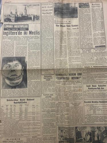 YENİ İSTANBUL GAZETESİ - DOĞUM GÜNÜ HEDİYESİ (TURKISH NEWSPAPPER) - 22 MART 1959 - SADECE DÖRT SAYFADIR -Habib Edib TÖREHAN-Seyfi KURTBEK-Adnan Menderes-Fatin Rüştü Zorlu-Eisenhower-MacMillan-Nasır-Muazzez ARUBA-Cemal Bayar-Tahsin ÖZ-Cond Tevfik ENSION-Marilyn Monroe-Arthur Miller-Prenses Marie Gabrielle-T. KAKINÇ-Başvekil 16 Nisan’da İspanya’ya gidecek-Ankara’da Dün Bir Bahai Tekkesi Basıldı-Bir İsrail Arap tehlikesi var-Kıbrıs anlaşmasının askeri neticeleri-Yeni İstanbul’un Kurucusu Habib Edib Törehan’ın fakir ve çalışkan çocuklara bayram hediyesi-10 yıllık bir sağlık programı hazırlandı-Basın ve ispat-Dış ticaret açığımızda azalma var-Ramazan vaazları-Londra mektupları İngiltere’de iki meclis-Türbeler Yine Şehzade Camii Türbeleri-Teminatlı hakim gibi teminatlı hekim-İzmit Deniz Satınalma Komisyonu Başkanlığından-Karabük Belediye Reisliğinden-İran Şahı ile Dört Saat-Marilyn Monroe’nun kocası Arthur Miller’e göre ebedi cazibe-Kadın ve Para-Siyah Beyaz Koruyucu Melekler