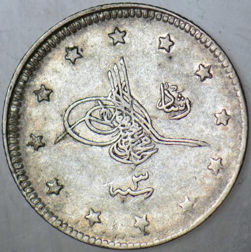 V. MEHMED REŞAD GÜMÜŞ 2 KURUŞ 1327/3 KOSTANTİNİYYE DARBI.