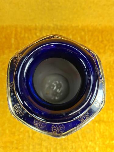 ANTİKA JAPON SATSUMA HAND PAINTED ALTIN YALDIZ DEKORLU, KOBALT PORSELEN  VAZO