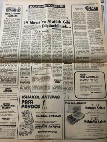 MİLLİYET GAZETESİ - DOĞUM GÜNÜ HEDİYESİ (TURKISH NEWSPAPPER) - 19 MAYIS 1978 - SADECE İKİ SAYFADIR -Bülent Ecevit-Ali Naci Karacan-Alparslan-Demirel-Abdi İpekçi-Burhan Felek-Suna Kili-Mumtaz Soysal-Dış borçlar yedi yıl erteleniyor-NATO yeni savunma programına katılmamız için baskı yapıyor-Ambargo sürese Türkiye’ye ABD’nin ekonomik yardımı hızlanacak-19 Mayıs Gençlik Bayramı törenlerle kutlanıyor-Turistleri folklor ekibi karşılıyor-Alparslan Tasarı vergi kaçakçılığını büyük ölçüde önleyecektir-59 yıl sonra-Demirel 4 ayda yiyecek ve giyecek maddeleri yüzde 50-100 pahalandı-Habur sınır kapısından 8-9 saatte çıkılıyor-Üniversiteye bomba atmaktan sanık ülkücü tutuklandı-Konya’da stadyuma patlayıcı madde atıldı-Düşünenlerin düşünceleri-19 Mayıs’ta Atatürk gibi düşünebilmek-Ankara’nın saygınlığı-Acı yorumlar-Verimli kaynakları zorlamamalı-Gemici aranıyor-Kırma harmanlama ihalesi-Ishakol Antipas paşa paydos-Puro’dan yeniden-Puro katranlı sabun-Puro kükürtlü sabun-Arap Türk Bankası AŞ eleman ar
