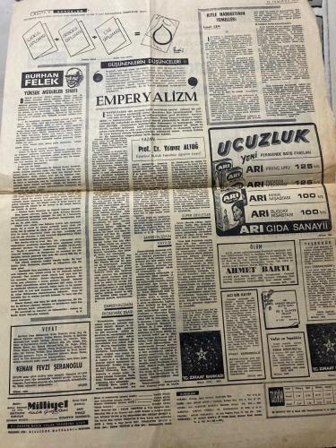 MİLLİYET GAZETESİ - DOĞUM GÜNÜ HEDİYESİ (TURKISH NEWSPAPPER) - 15 TEMMUZ 1970 - SADECE İKİ SAYFADIR -Ali Naci Karacan-Süleyman Demirel-Abdi İpekçi-Burhan Felek-İsmail Cem-Prof Dr C Yılmaz Altuğ-Yoklama kaçağı olanlar affediliyor-Meclis erliği 20 Yd Subaylığı 18 aya indiren tasarının tümünü kabul etti-800 oto satılacak-Neler satılıyor-Demirel Sezginin istifası için münakaşa yapmam-Silahlandırma yarışı ve bir ümit-İTÜ öğrencileri dün de sınavda-Bir kadın Para Rulet’ten 49 bin lira elde etti-Ankara’da 08’i çevirince hemen ambulans gelecek-Üniversiteye bomba atmaktan sanık ülkücü tutuklandı-Konya’da stadyuma patlayıcı madde atıldı-Kasa hırsızı otel odasında ele geçti-Kitle hareketinin temelleri-Düşünenlerin düşünceleri-Emperyalizm-Ucuzluk yeni perakende satış fiyatları-İshakol Antipas paşa paydos-Puro’dan yeniden-Puro katranlı sabun-Puro kükürtlü sabun-Arap Türk Bankası AŞ eleman arıyor-Kenan Fevzi Şeranoğlu-Himmet Barto-Vefat-Teşekkür-Acı bir kayıp-Direksiyon başında öldürülen şoförün kat