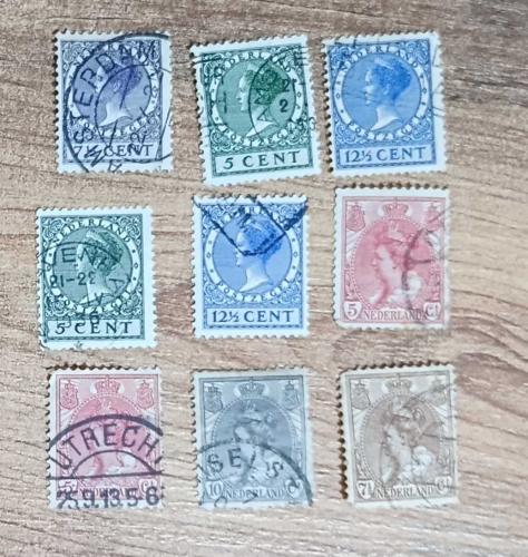 Hollanda Kraliçe pulları lotu 1899_1924_ Damgalı