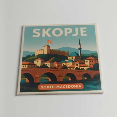 Üsküp Kuzey Makedonya – Kale Kalesi – Buzdolap Magneti Baskılı Kare 9x9 cm