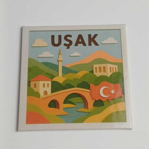 Türkiye Uşak – Baskılı Buzdolap Magneti Kare 9x9 cm