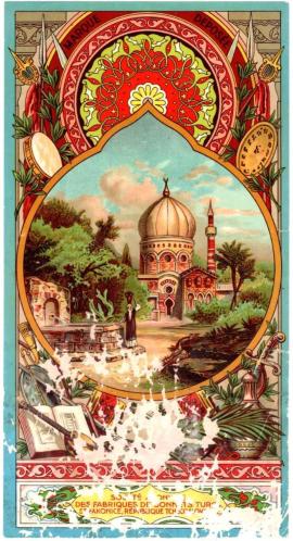 Fes Etiketi, P-4c, Soğan kubbeli cami, çeşme, SAFBT, Str. RT , 137x260 mm, Kondisyon  4/10, Gerçek=Orijinal