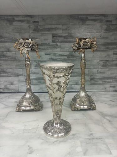 Zarafetin Zirvesi Avrupa Vintage Gümüş Kaplama Vazo ve Şamdan Takımı