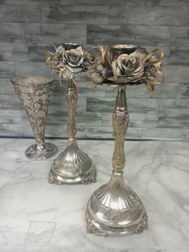 Zarafetin Zirvesi Avrupa Vintage Gümüş Kaplama Vazo ve Şamdan Takımı