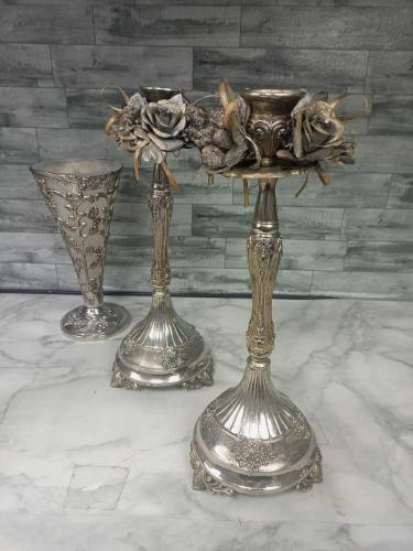 Zarafetin Zirvesi Avrupa Vintage Gümüş Kaplama Vazo ve Şamdan Takımı