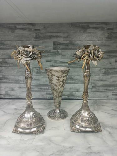 Zarafetin Zirvesi Avrupa Vintage Gümüş Kaplama Vazo ve Şamdan Takımı