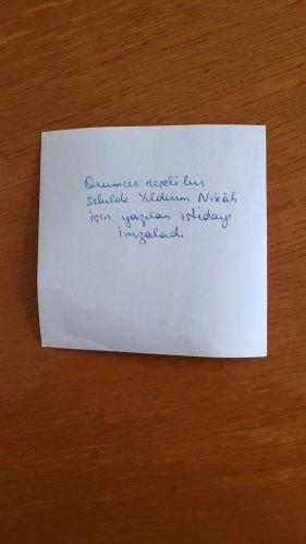 OYUNCU ve SES SANATÇISI SERPİL ÖRÜMCER'İN ORİJİNAL FOTOĞRAFI - 12 x 12 cm EBADINDA - SERPİL ÖRÜMCER, YILDIRIM NİKAHI İÇİN HAZIRLANAN KAĞIDI İMZALARKEN ÇEKİLMİŞ BİR KARE