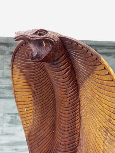 Koleksiyonluk Sanat El Yapımı Ahşap Kral Kobra Heykel Seti (51 cm & 31 cm)
