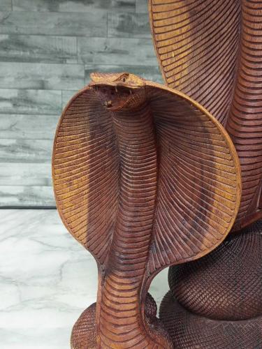 Koleksiyonluk Sanat El Yapımı Ahşap Kral Kobra Heykel Seti (51 cm & 31 cm)