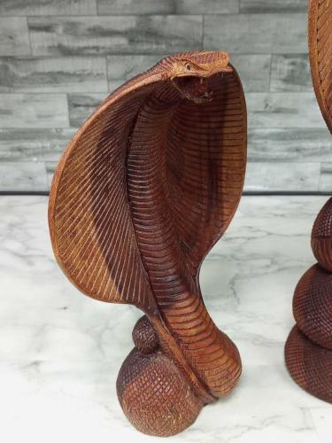 Koleksiyonluk Sanat El Yapımı Ahşap Kral Kobra Heykel Seti (51 cm & 31 cm)