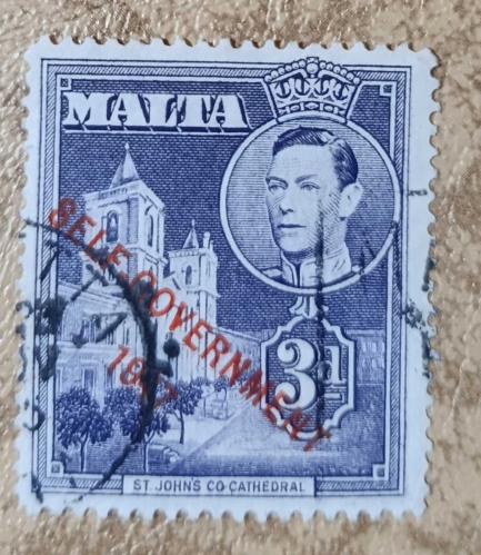 Malta 1947 Yerel Özerklik sürşarjlı_ damgalı pul